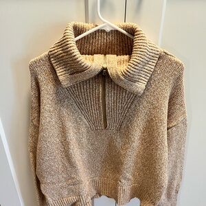 LOFT Cozy Tan Half-Zip Sweater